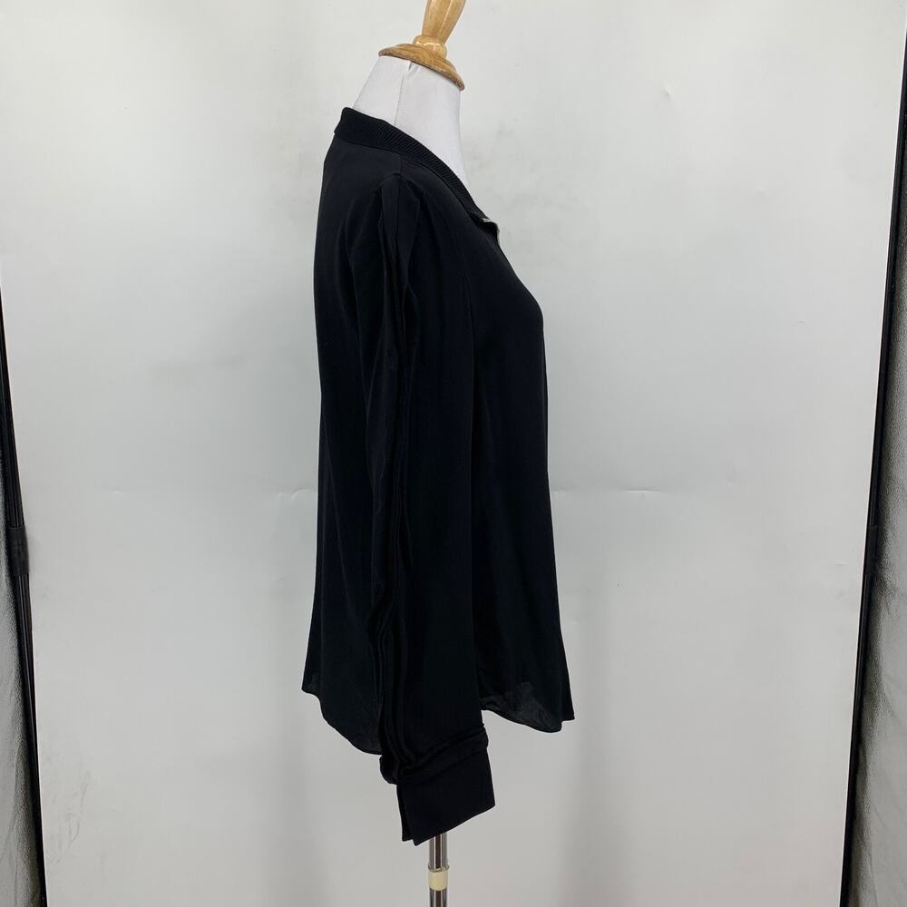 3.1 Phillip Lim Shirt Womens 4 Black Silk Ruffle Long Sleeve Quarter Zip Blouse - Picture 8 of 15